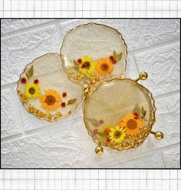 Floral Resin Coaster Set with Holder