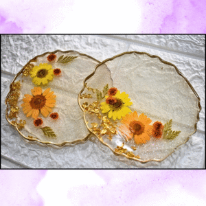 Floral Resin Coaster Set with Holder