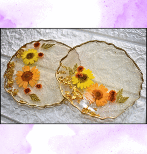 Floral Resin Coaster Set with Holder
