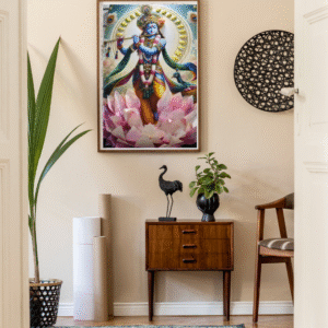 Shree Krishna 3D Resin Lotus wall Panel | 3 x 2 Feet