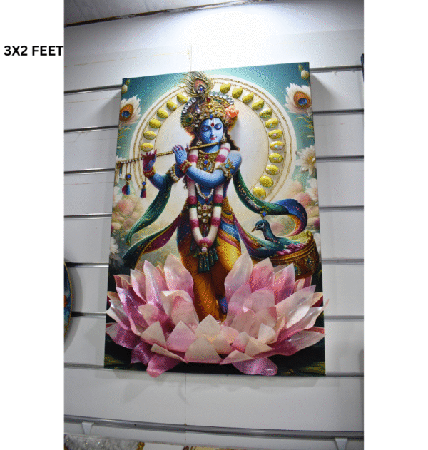 Shree Krishna 3D Resin Lotus wall Panel | 3 x 2 Feet