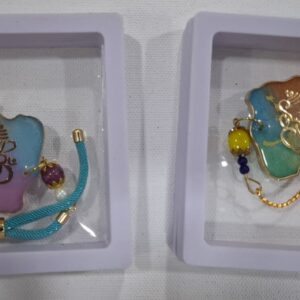 Rakhi cum Bracelet – Floral Pastel Ganesha with Blue Thread