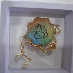 Rakhi cum Bracelet – Yellow-Green Ganesha with Gold Chain