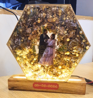 Personalized Varmala Photo Frame with LED – Resin Art Couple Keepsake