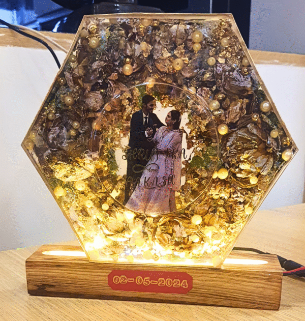 Personalized Varmala Photo Frame with LED – Resin Art Couple Keepsake