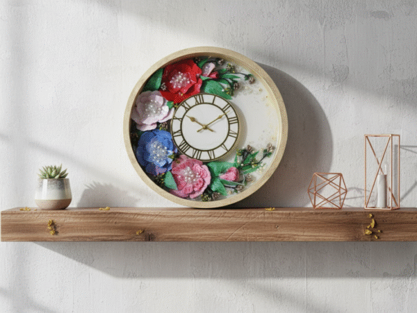 Luxury Floral Resin Wall Clock